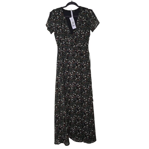 NY Collection Floral Wrap Maxi Dress With Short Sleeves By Calla Collection Blac - Picture 4 of 12